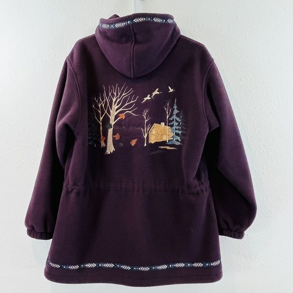 Womens L Cabela's Hooded Jacket Purple Fleece‎ Autumn Log Cabin Geese Embroidery - Picture 4 of 7